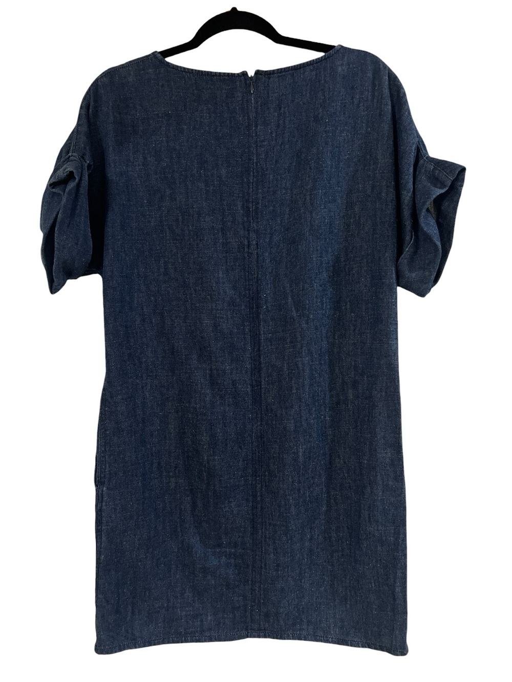 COS Blue Hemp Denim Organic Cotton Shift Dress Cuffed Sleeves Back Zipper- 4 - Picture 3 of 8